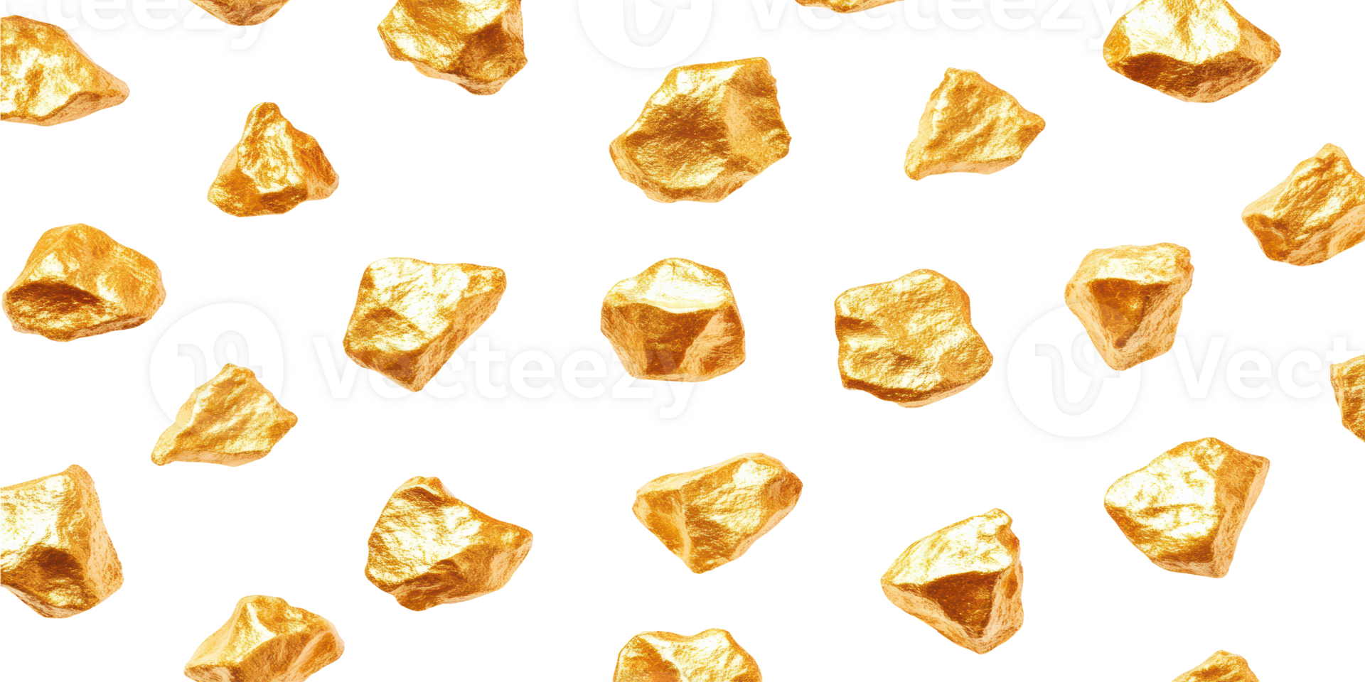 Scattered golden nuggets isolated on transparent background png