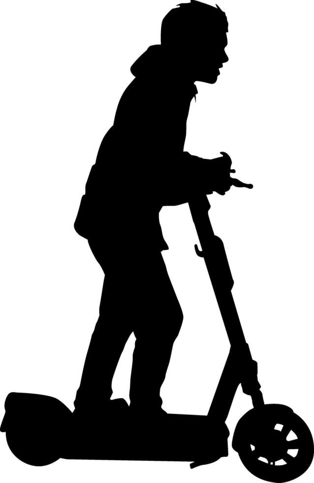 Silhouette on a white background of a teenager riding an electric scooter quickly vector
