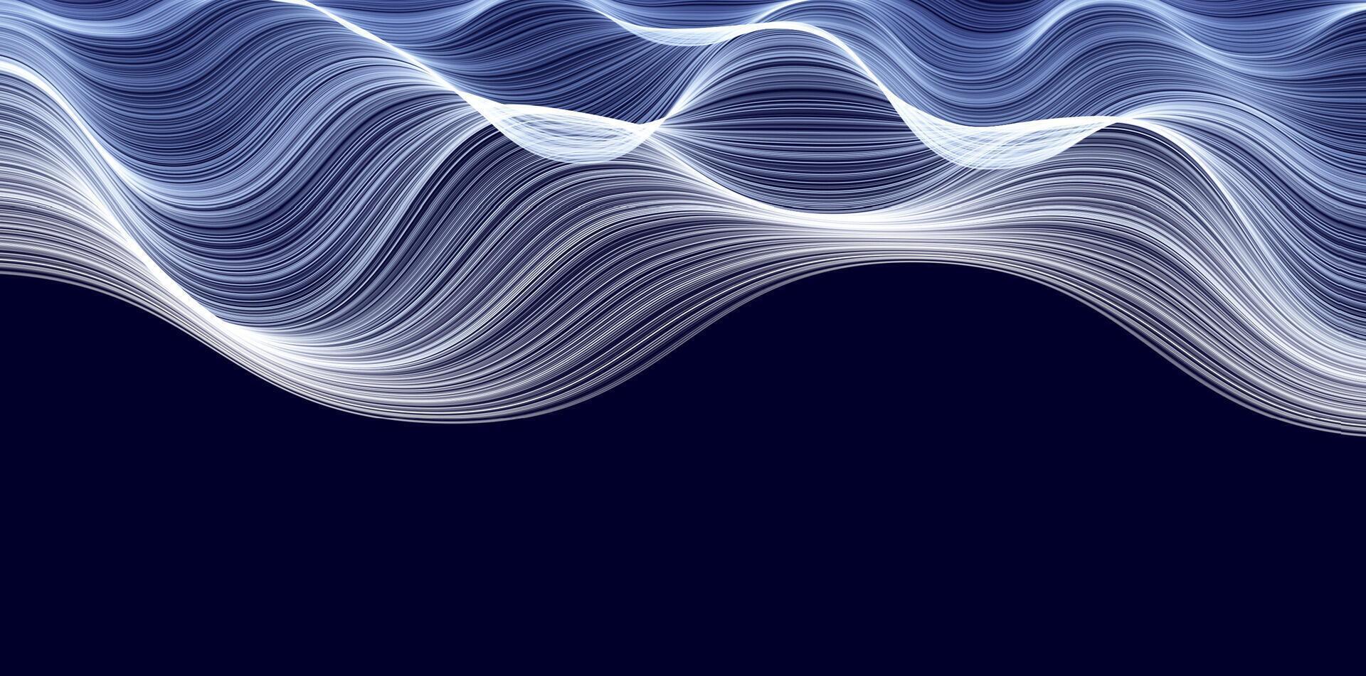 Abstract flowing wave lines on dark background. Waving clouds. Futuristic glowing motion pattern, stylish minimal texture for banners, websites, hi-tech visuals. illustration vector