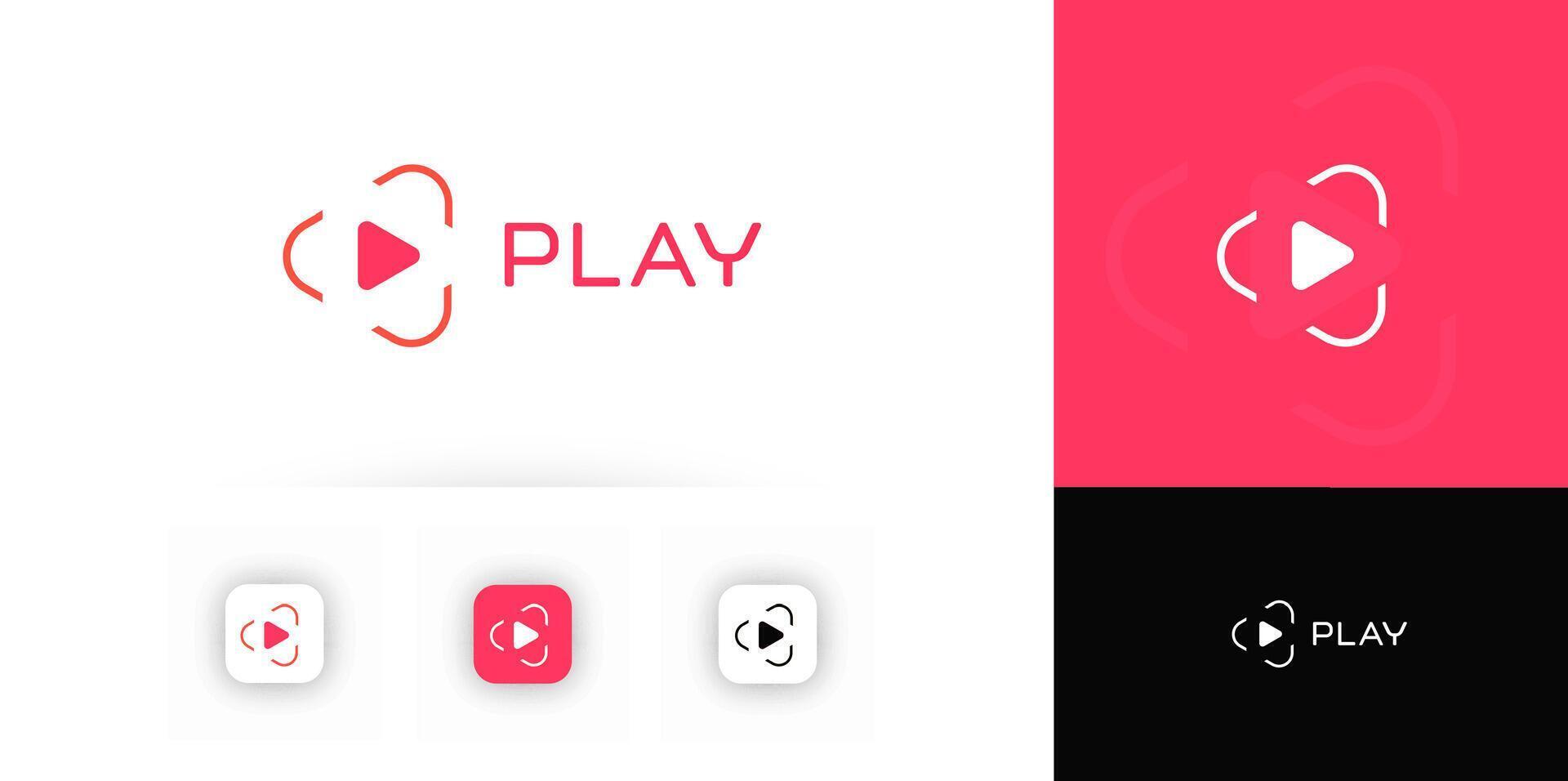 Play button logo with abstract triangle for digital app, tech startup, multimedia platform. illustration. vector