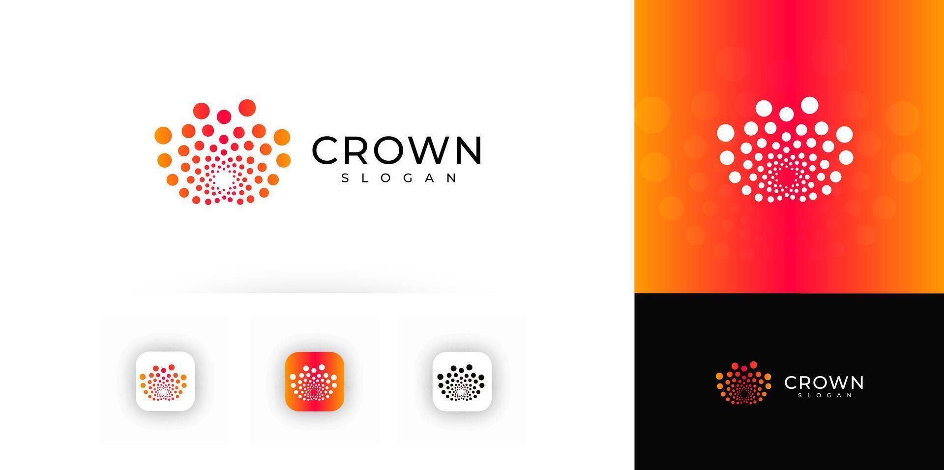 Abstract Crown Logo with Gradient Dots in Circular Shape, Perfect for Tech, Startup, or App Branding. Colorful and Minimal Design. Illustration vector
