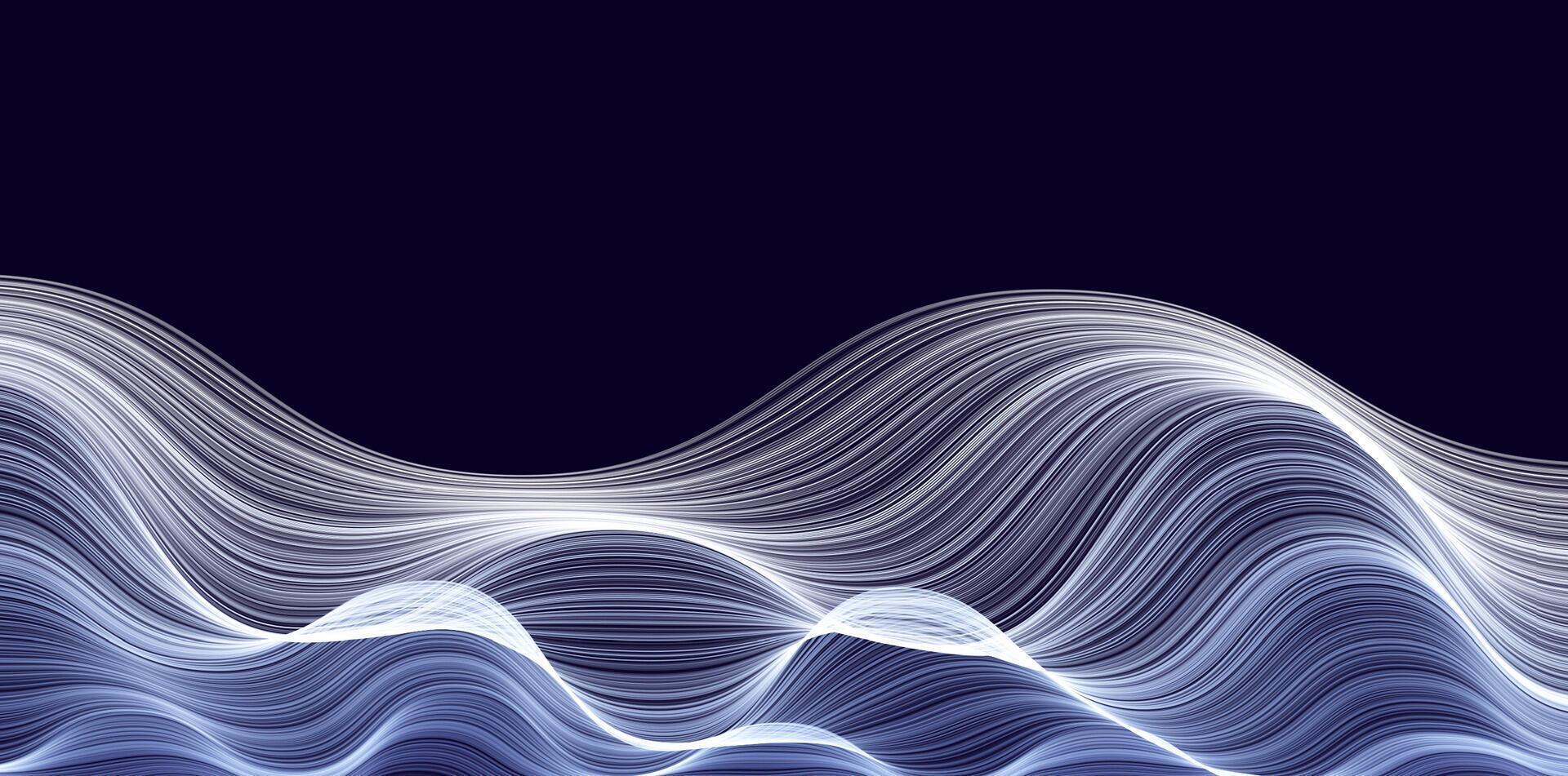 Abstract glowing wave lines, water waves with smooth motion on dark background. Elegant futuristic design for digital projects, banners, hi-tech presentations. illustration vector