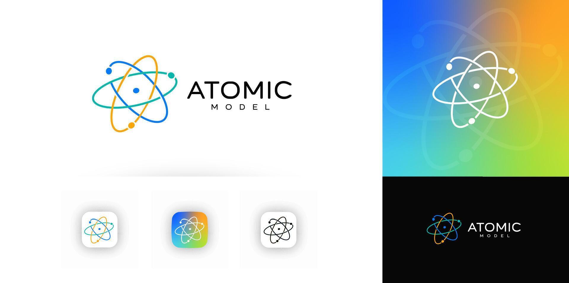 Atomic Model Logo with Orbit Lines and Electrons, Ideal for Science, Technology, or Education Branding. Modern and Clean Design Concept. Illustration. vector