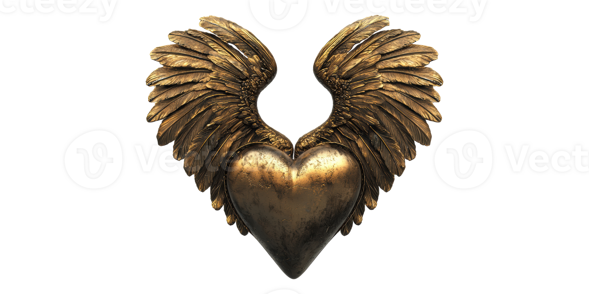 Gold Angel Wing Heart Sculpture Isolated on Transparent Background png