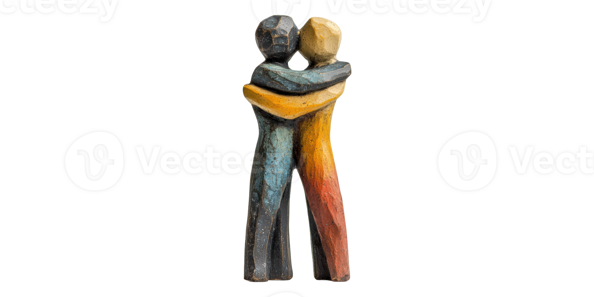 Multicolored Couple Hugging Sculpture Isolated on Transparent Background png