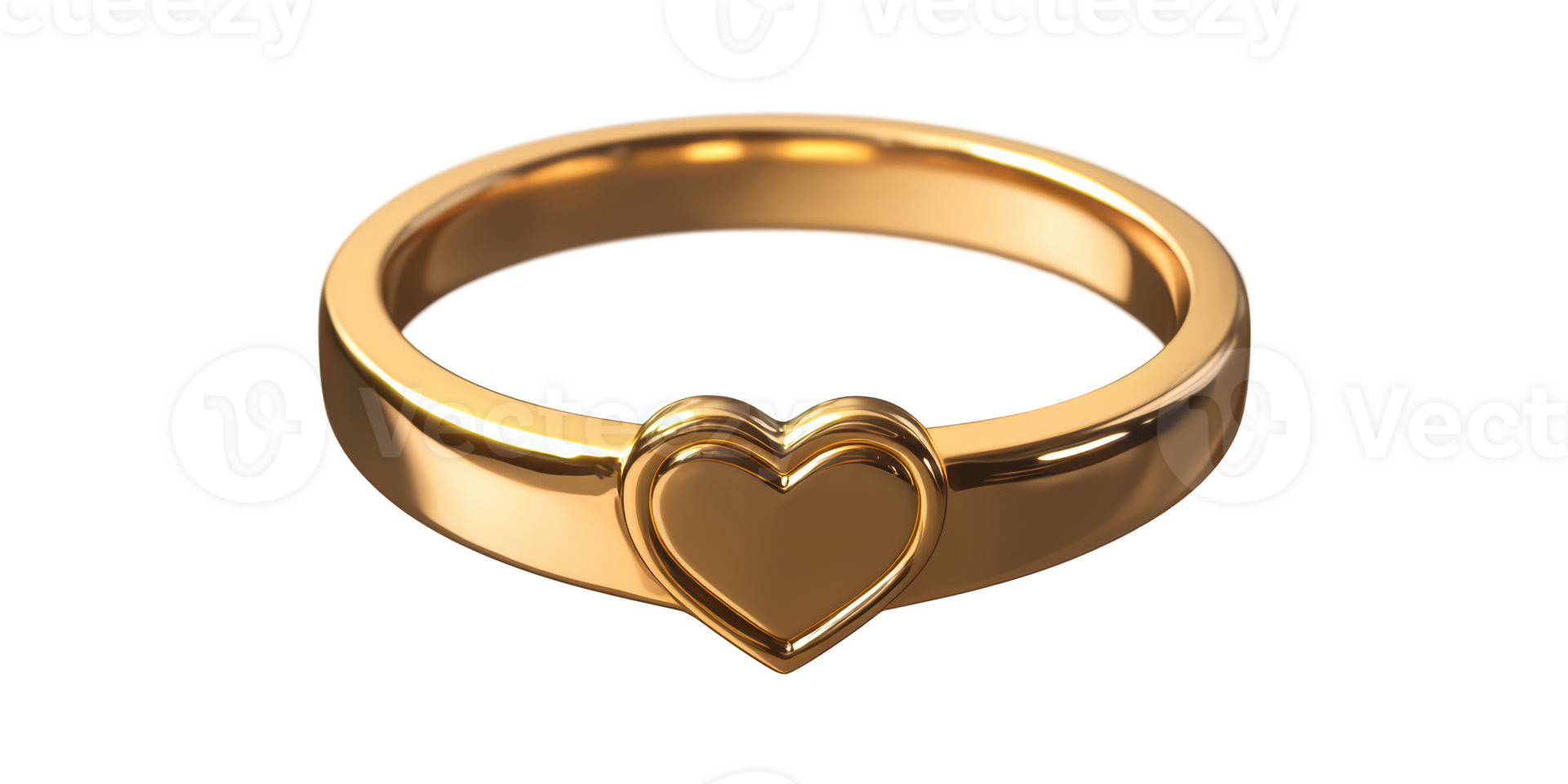 Gold Heart Band Ring Isolated on Transparent Background png