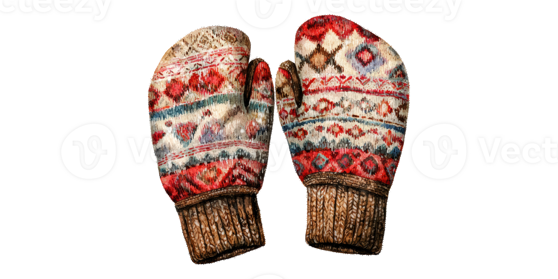 Colorful knitted mittens with pattern isolated on transparent background png