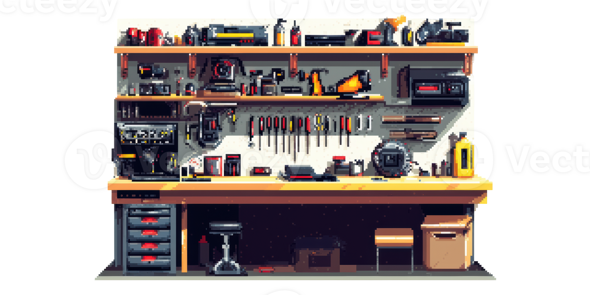 Workshop Tools and Shelf Display Isolated on Transparent Background png