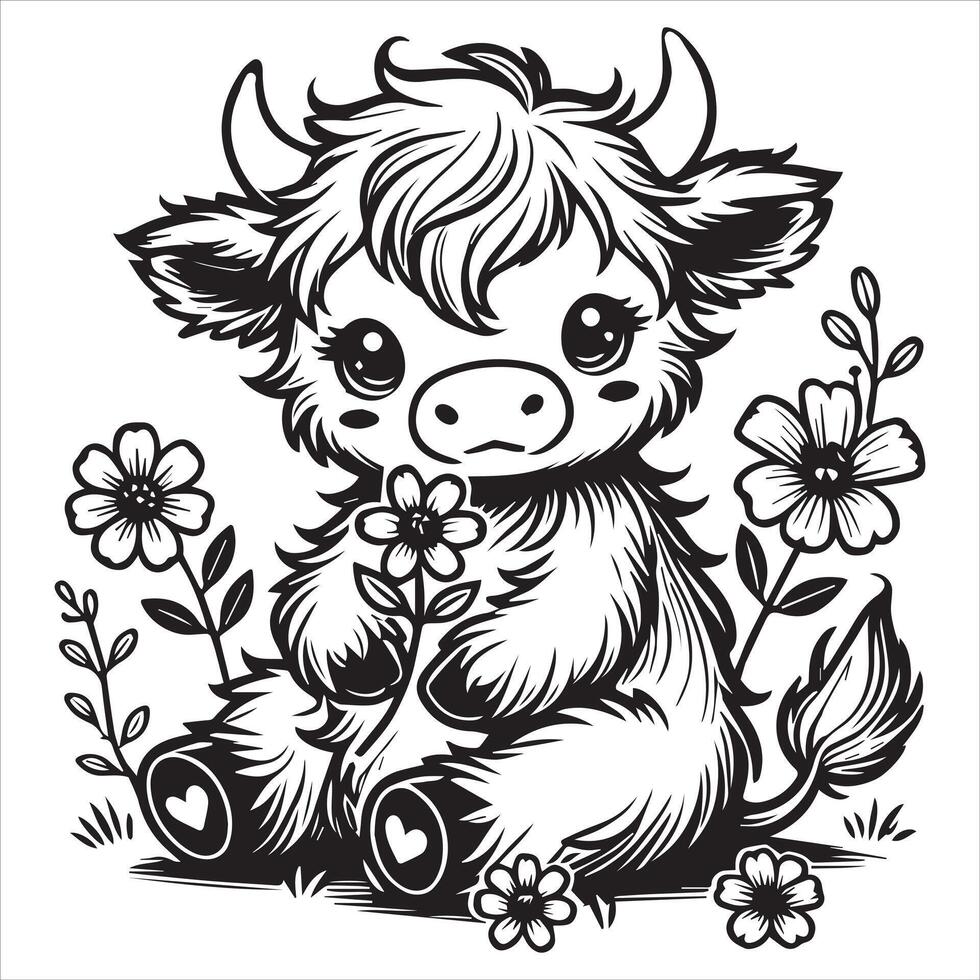Cute baby highland cattle sublimation printable artwork vector