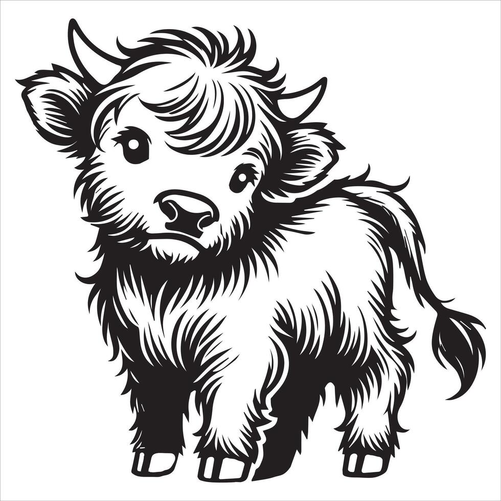 Watercolor Baby Cow Highland Style Design vector