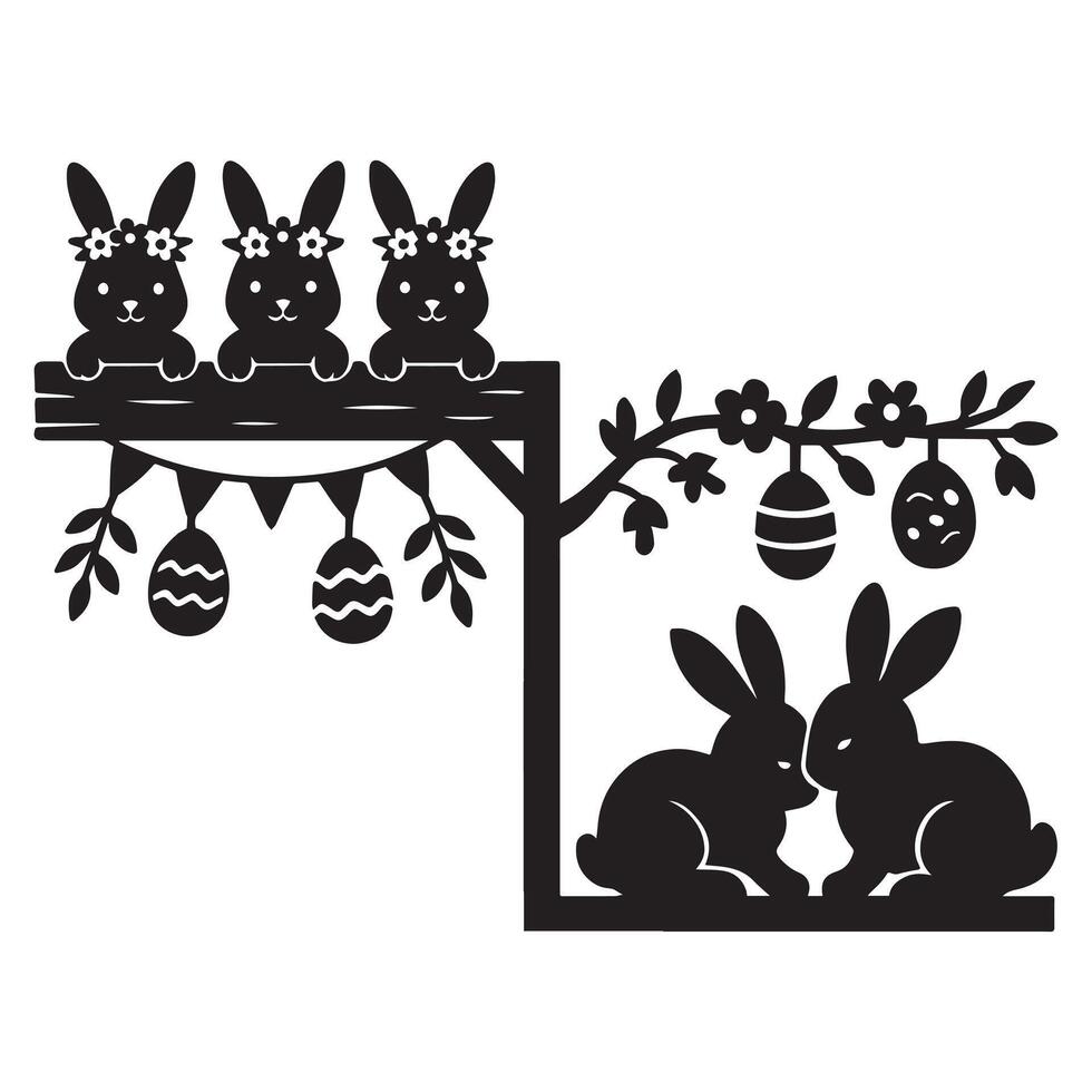 Bunny Door Corner Design for Easter and Spring Home Decoration vector