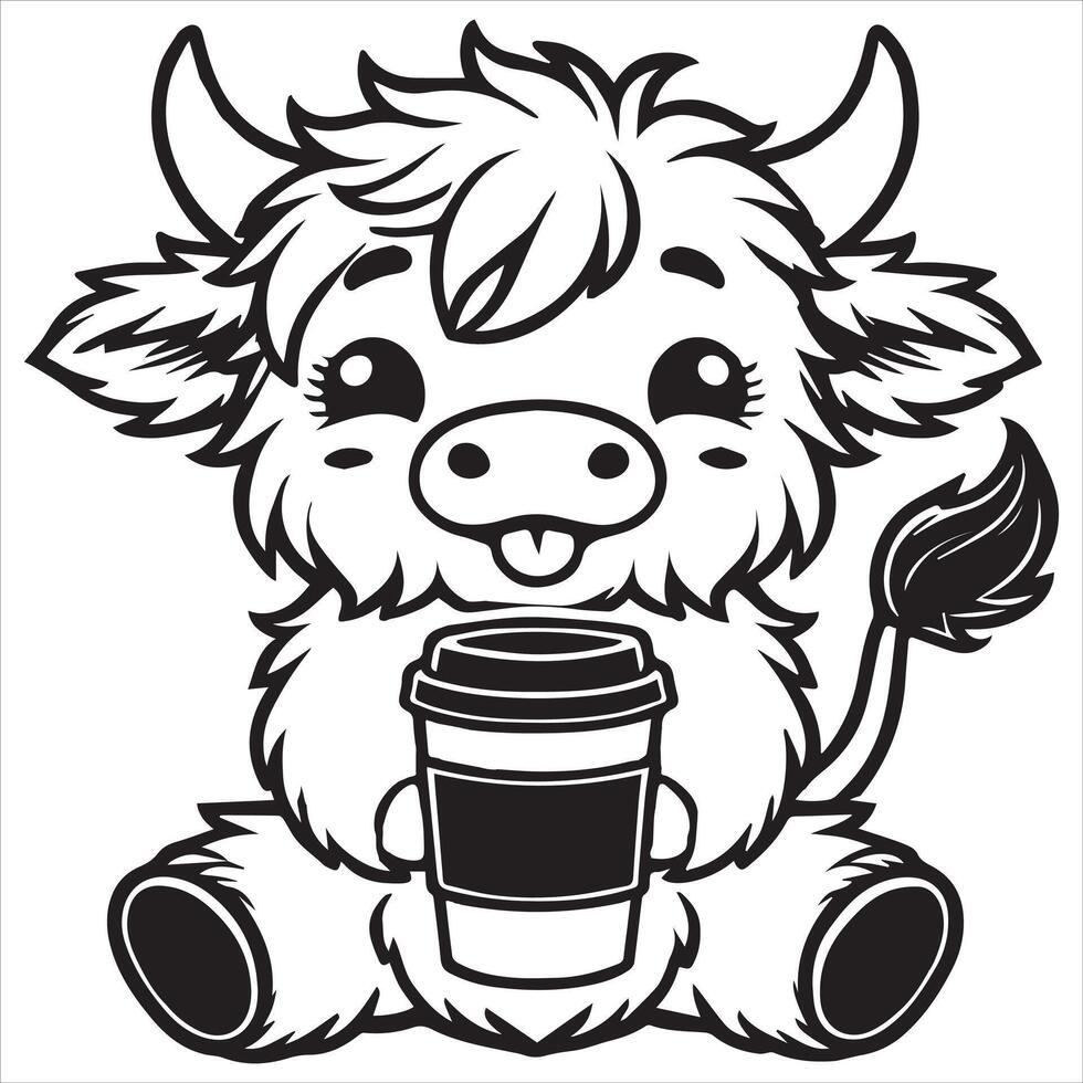 Baby Highland Cow with Big Eyes Clipart vector