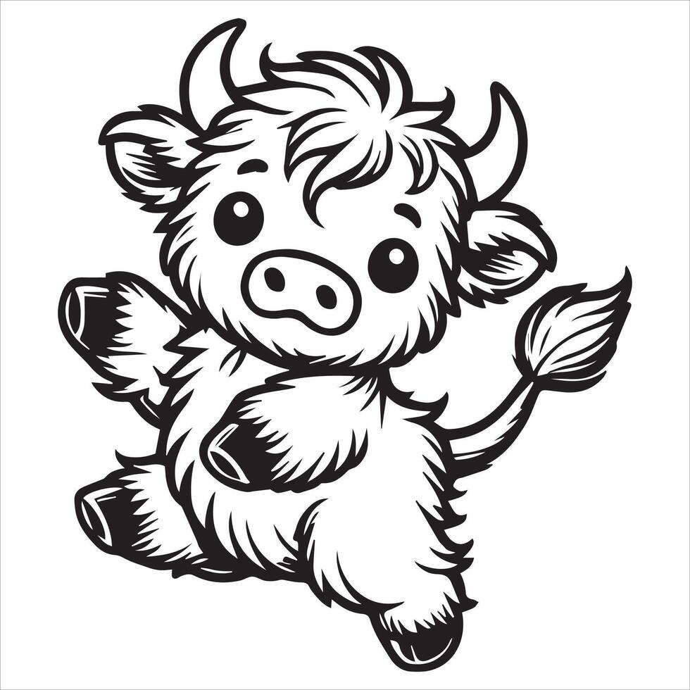 Cute Fluffy Highland Calf Illustration Download vector