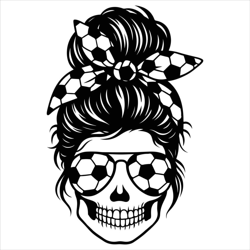 Mama Messy Bun Clipart with Soccer Ball Hairband for Athletic Mom Life Graphics vector