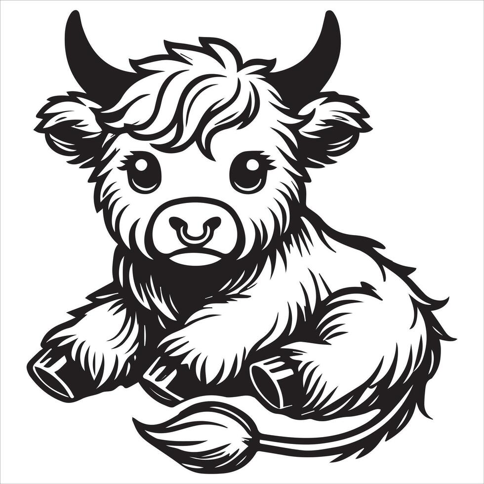 Fluffy baby highland calf illustration for t shirts vector