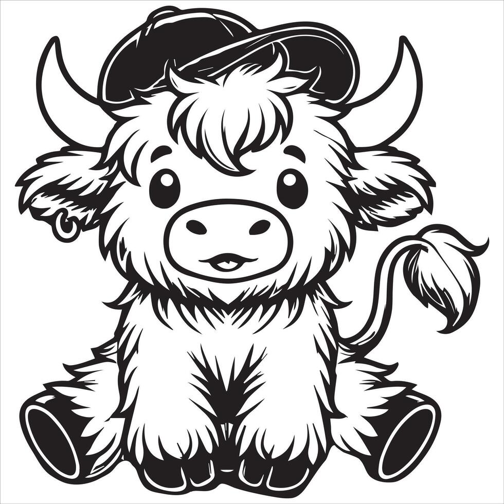 Adorable Highland Calf Clipart for Kids vector