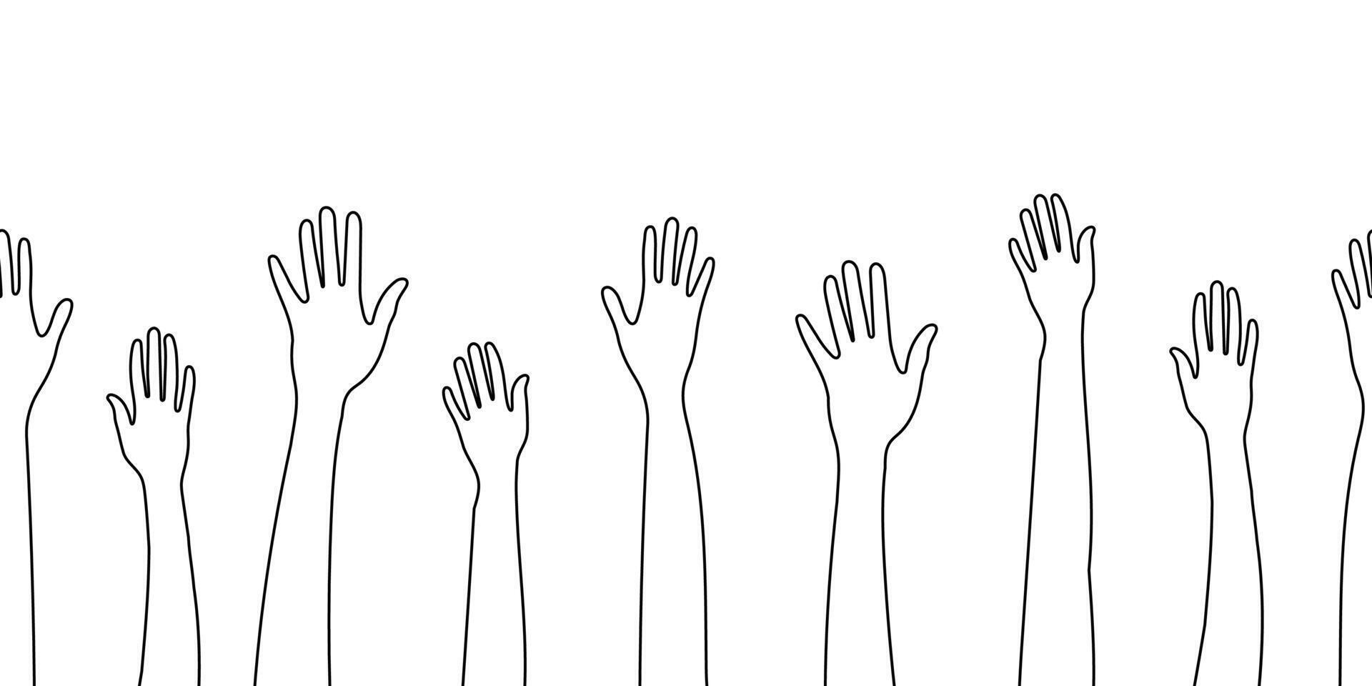 Silhouettes of hands in a linear style vector