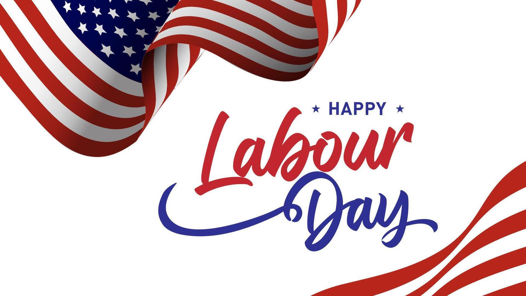 Happy Labor Day greeting with Handwriting and waving American flags vector