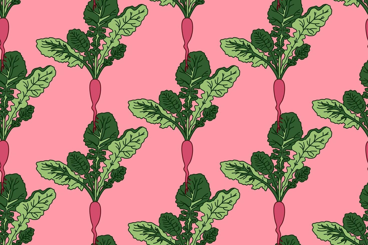 Botanical abstract seamless pattern with juicy beets illustration. Colorful repeating cartoon vegetables pattern in pink color background. Graphic design for Fashion Cover Textile Birthday Card vector