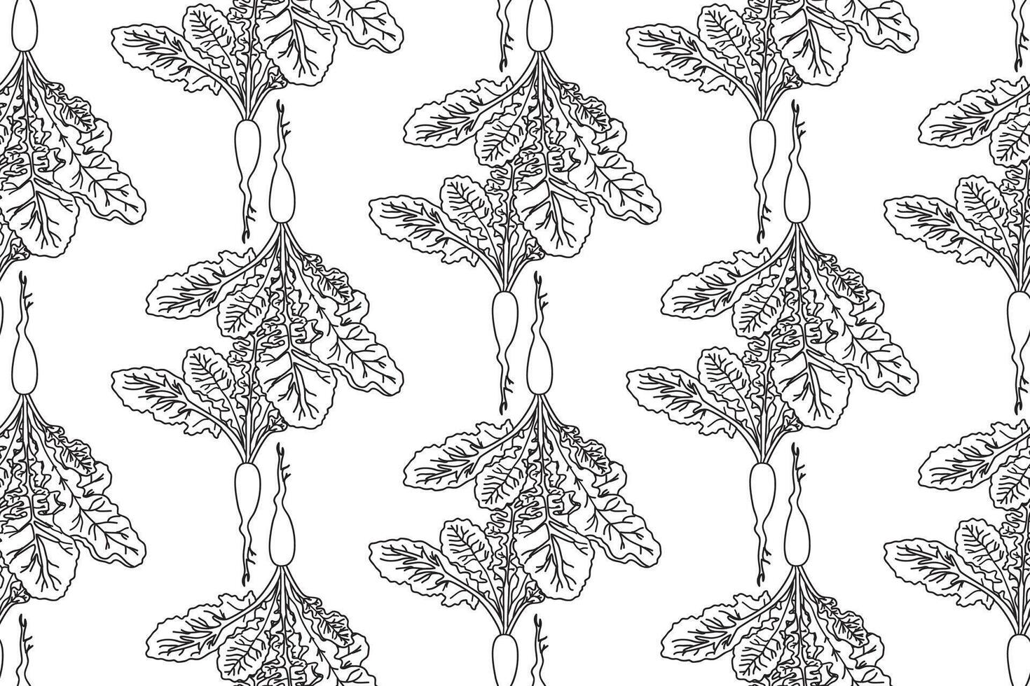 Line art seamless pattern with beets plants illustration. Hand drawn outline repeating vegetables pattern background. Graphic design for Cover Coloring Book Textile Fashion Print Card vector