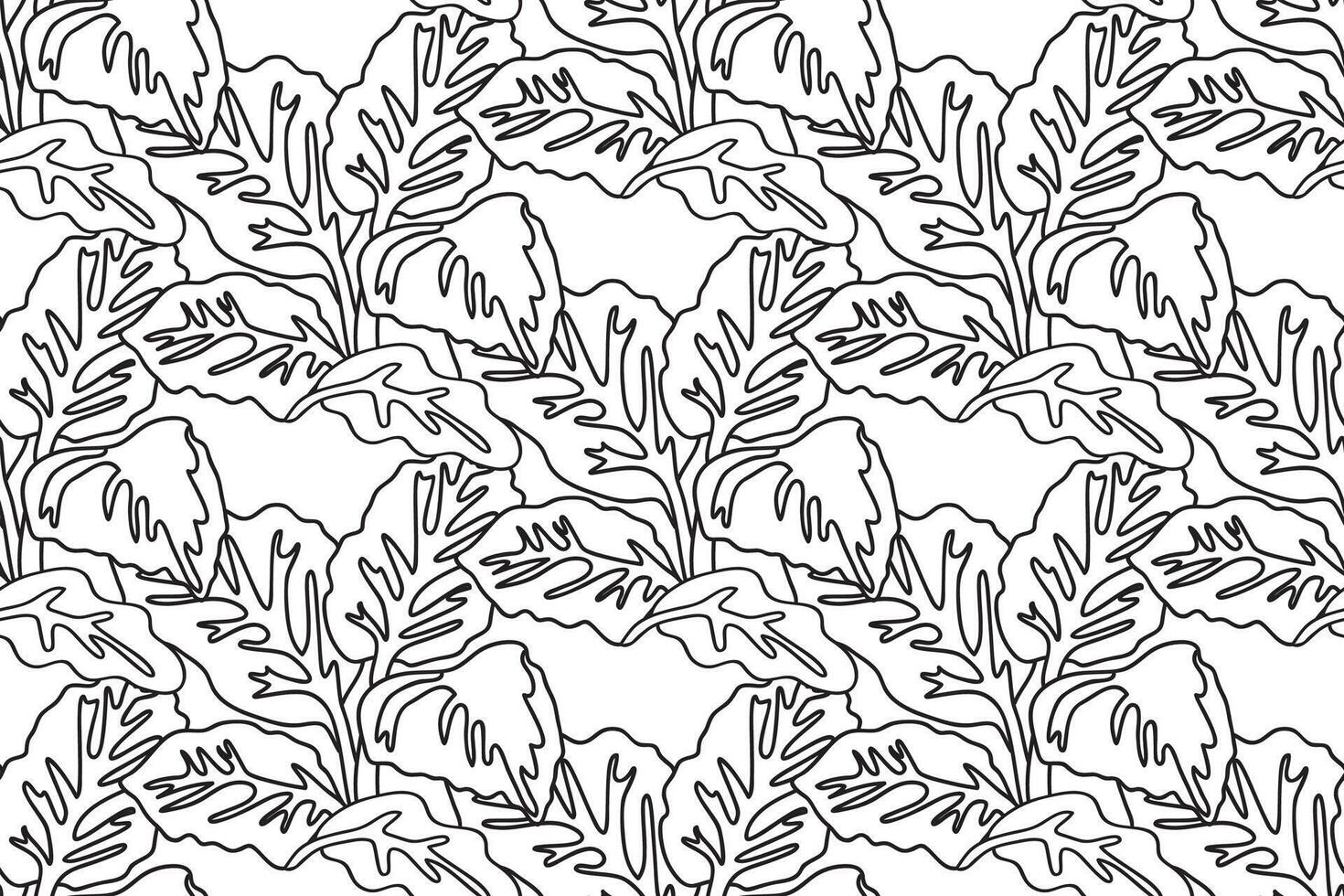 Line art floral seamless pattern with leaves illustration. Hand drawn outline repeating foliage in white background. Graphic design for Cover Coloring Book Textile Fashion Print Birthday vector