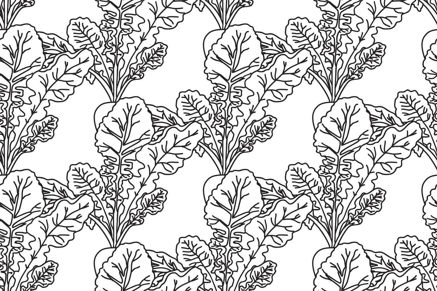 Line art seamless pattern with beets plants illustration. Hand drawn outline repeating vegetables pattern background. Graphic design for Cover Coloring Book Textile Fashion Card Birthday Print vector