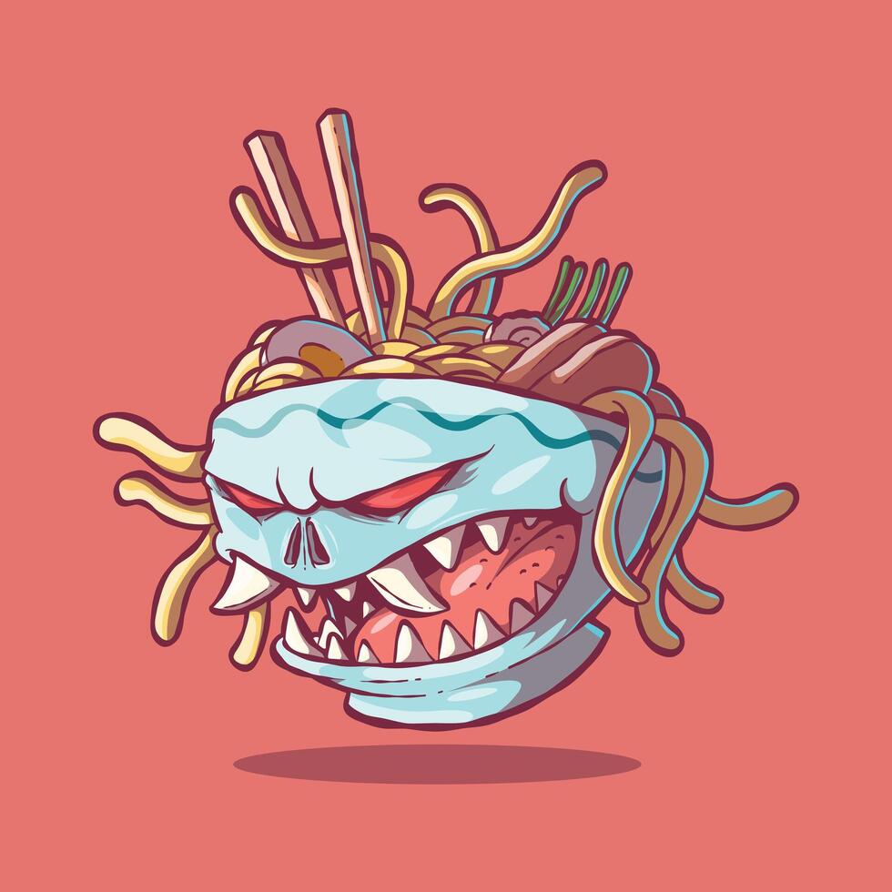 Scary Monster Ramen Bowl Character. vector