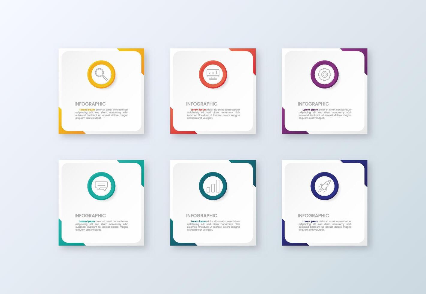Infographic Timeline 6 Options Square Shape with Icons vector