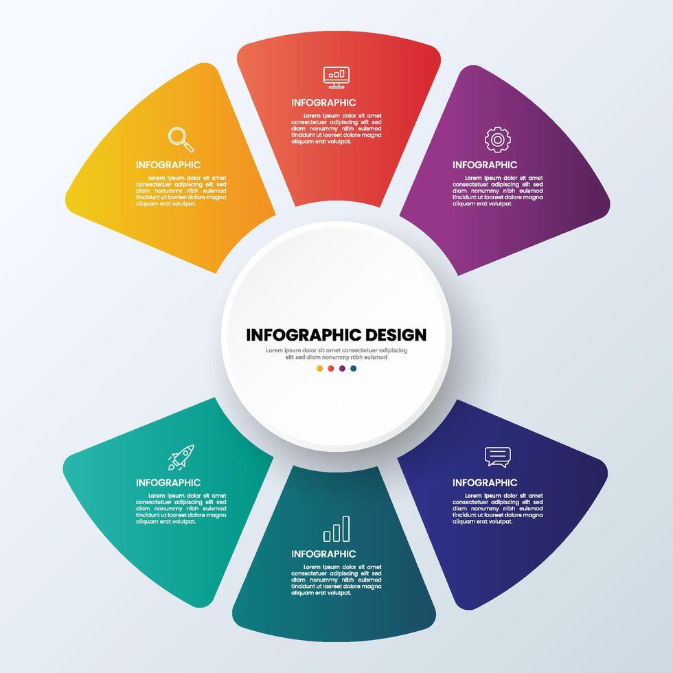 6 Circle shape infographic chart template vector