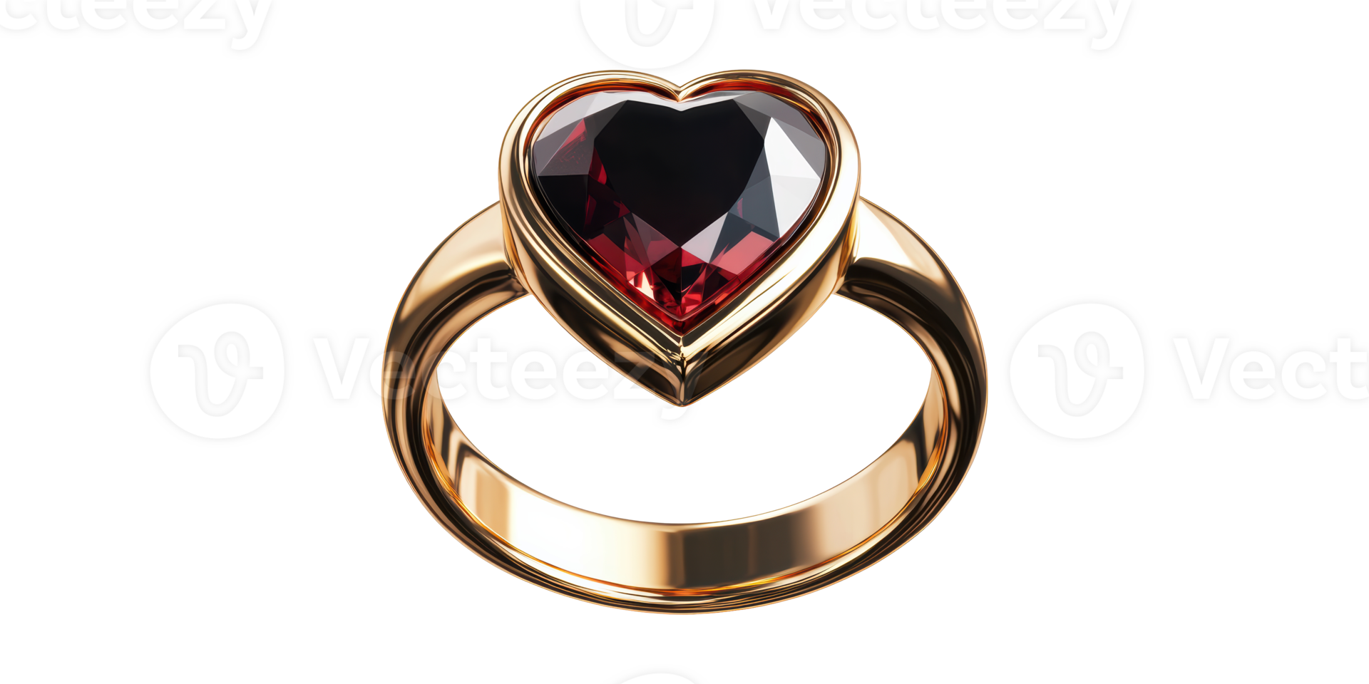 Gold ring with heart-shaped red gem isolated on transparent background png