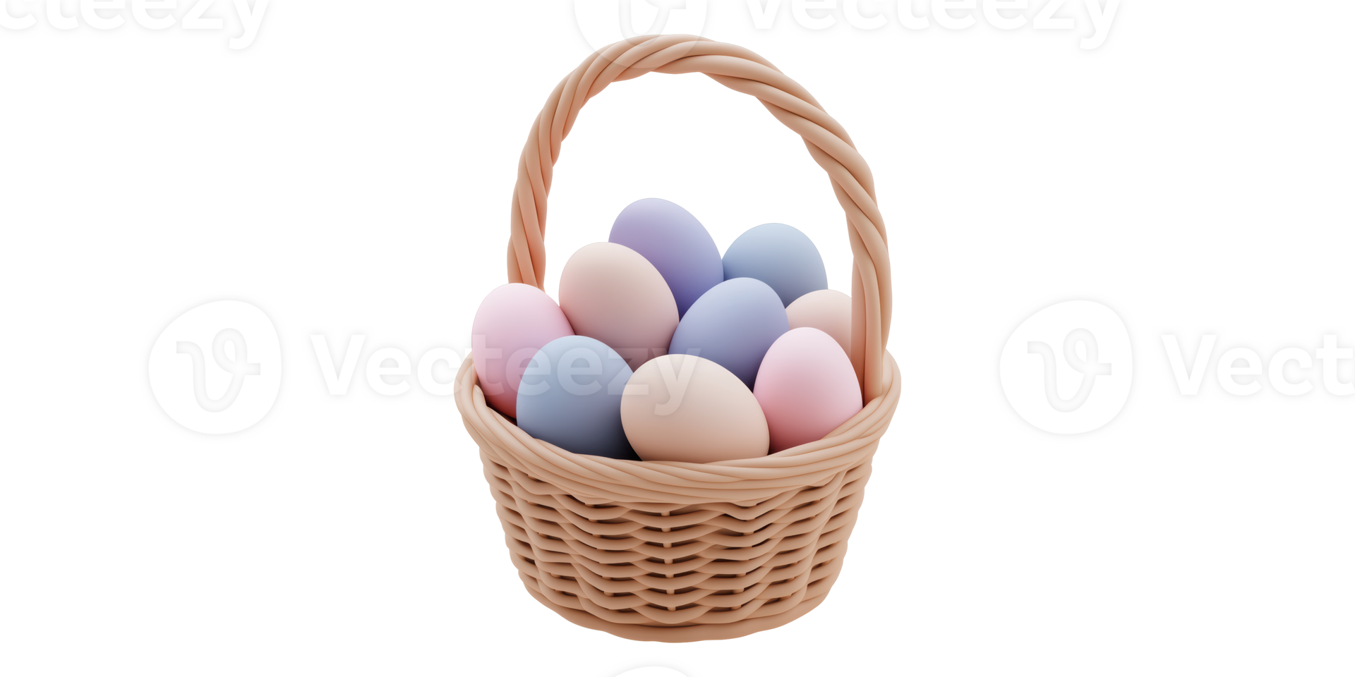 Wicker basket filled with pastel easter eggs isolated on transparent background png