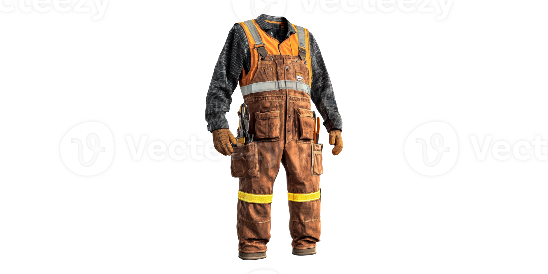 Construction worker attire with tools isolated on transparent background png
