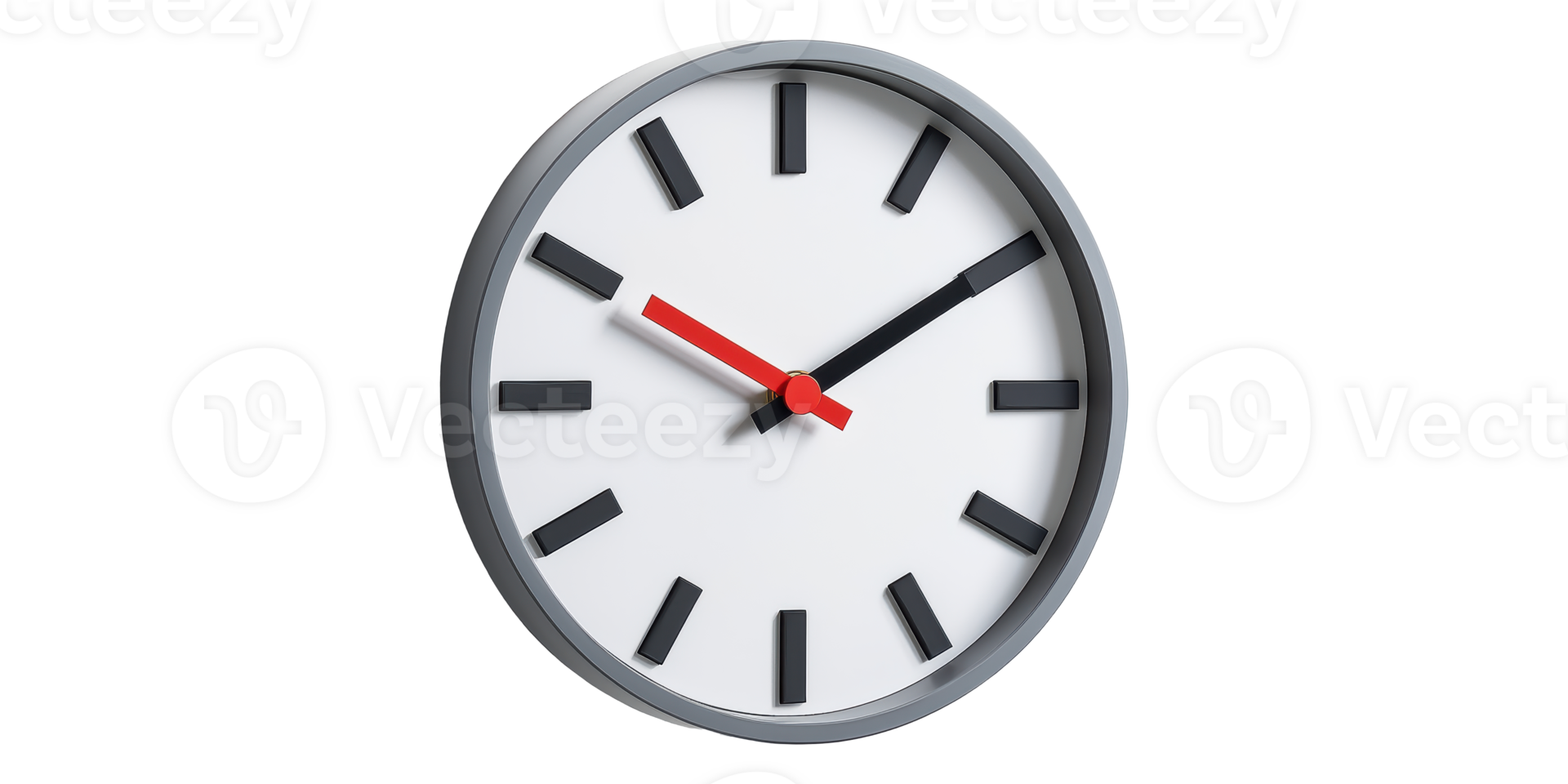 Round wall clock with black and red hands isolated on transparent background png