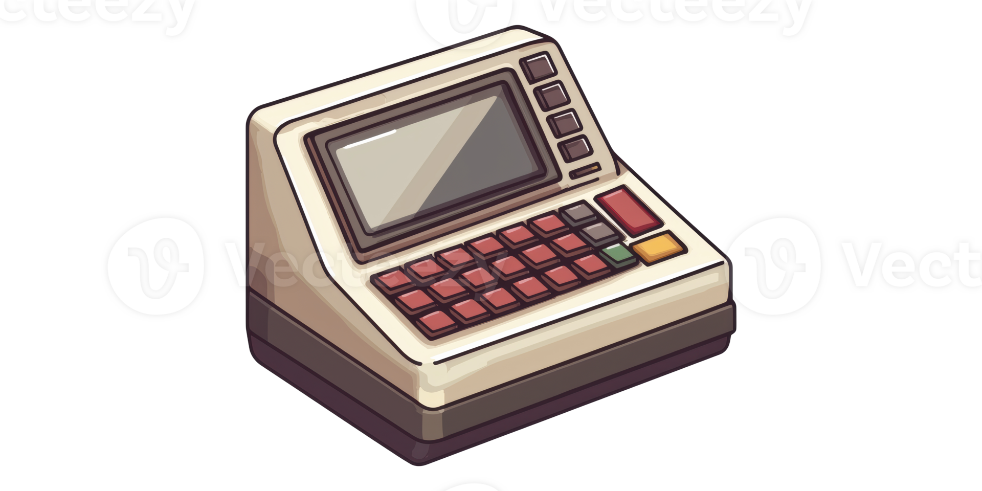 Vintage cash register with screen and buttons isolated on transparent background png