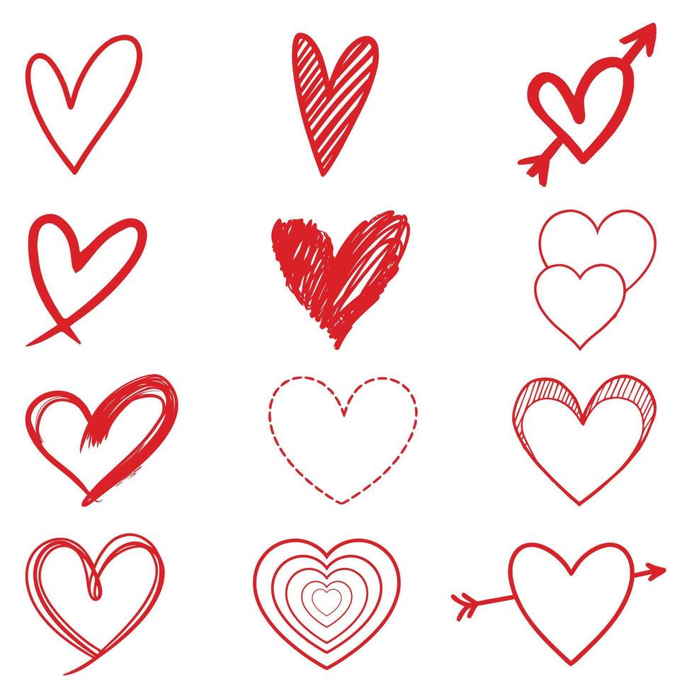 Whimsical Love Heart Drawings for Design Use vector