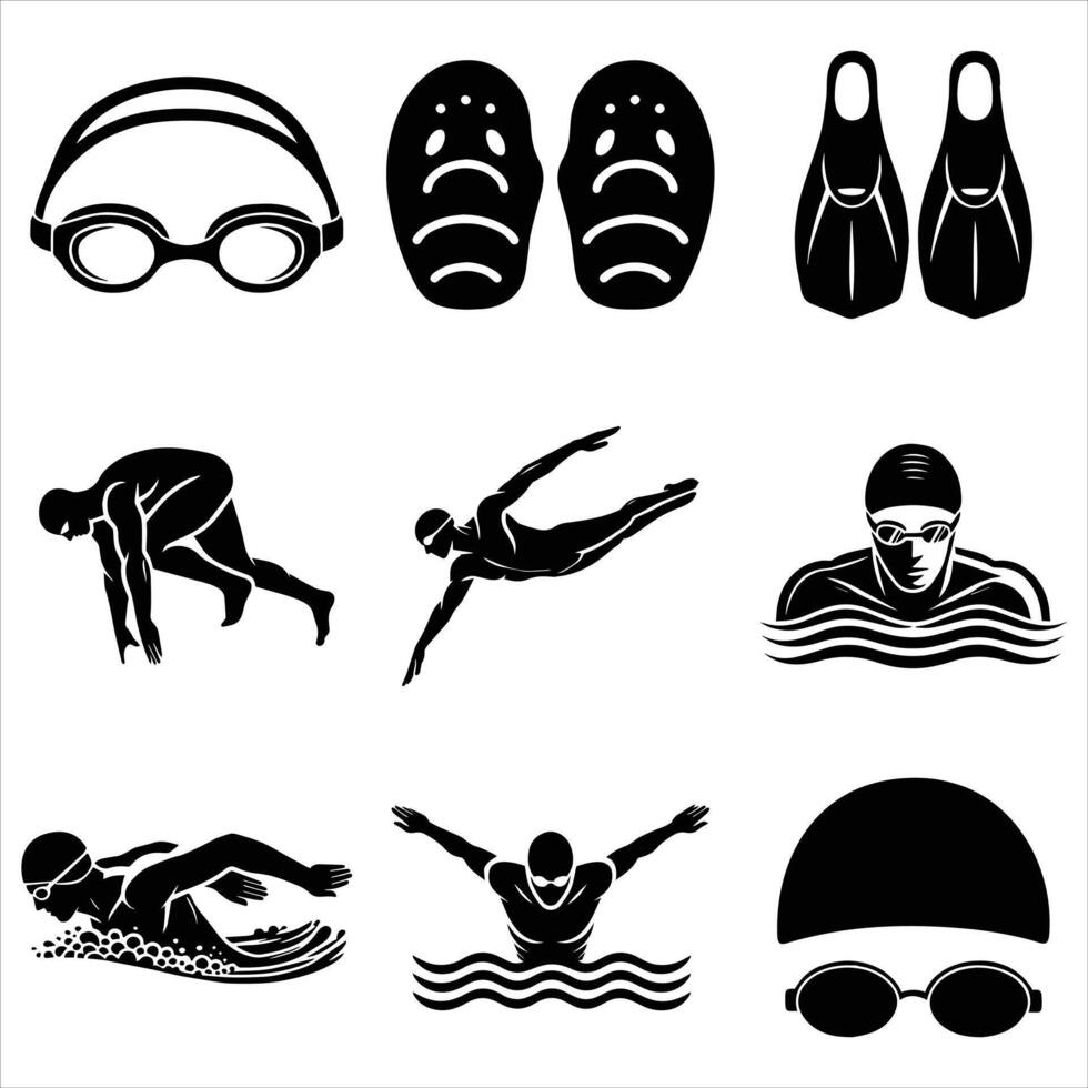 Swimmer Silhouette Design with Racing Motion Artwork set vector
