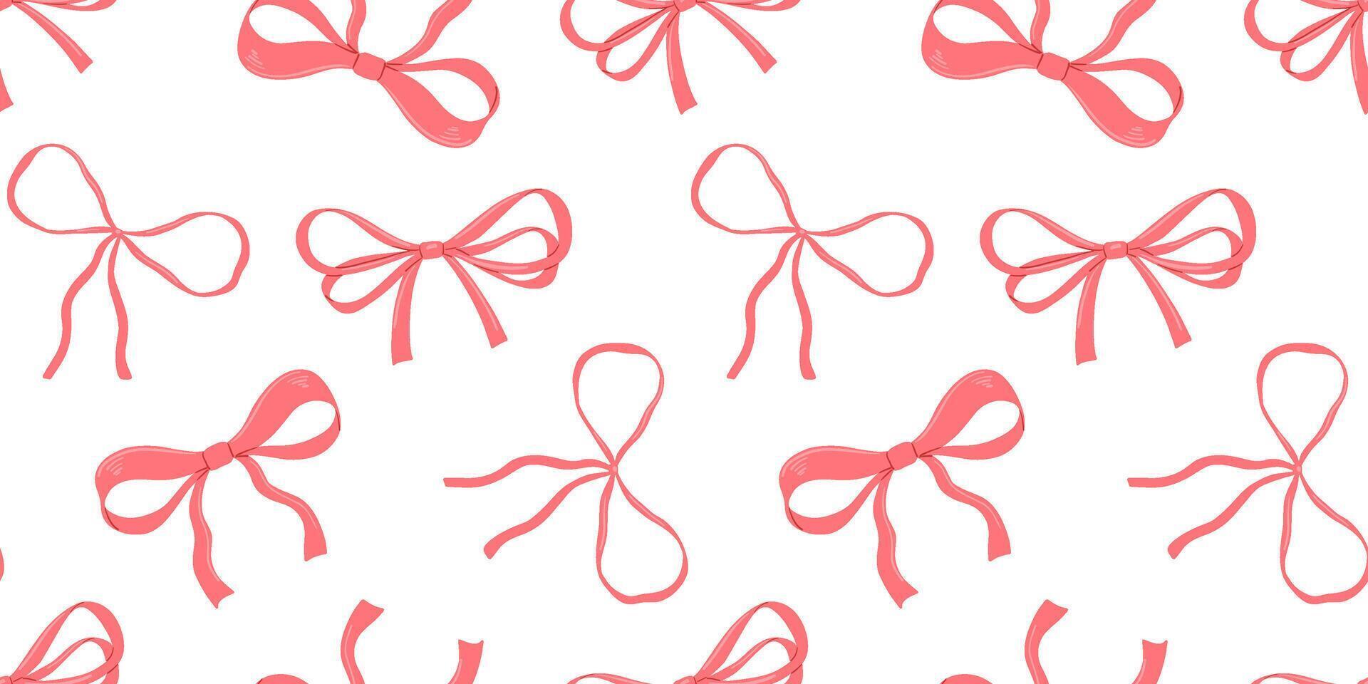 Seamless pattern with coquette pink bow flat isolated drawings, illustration vector