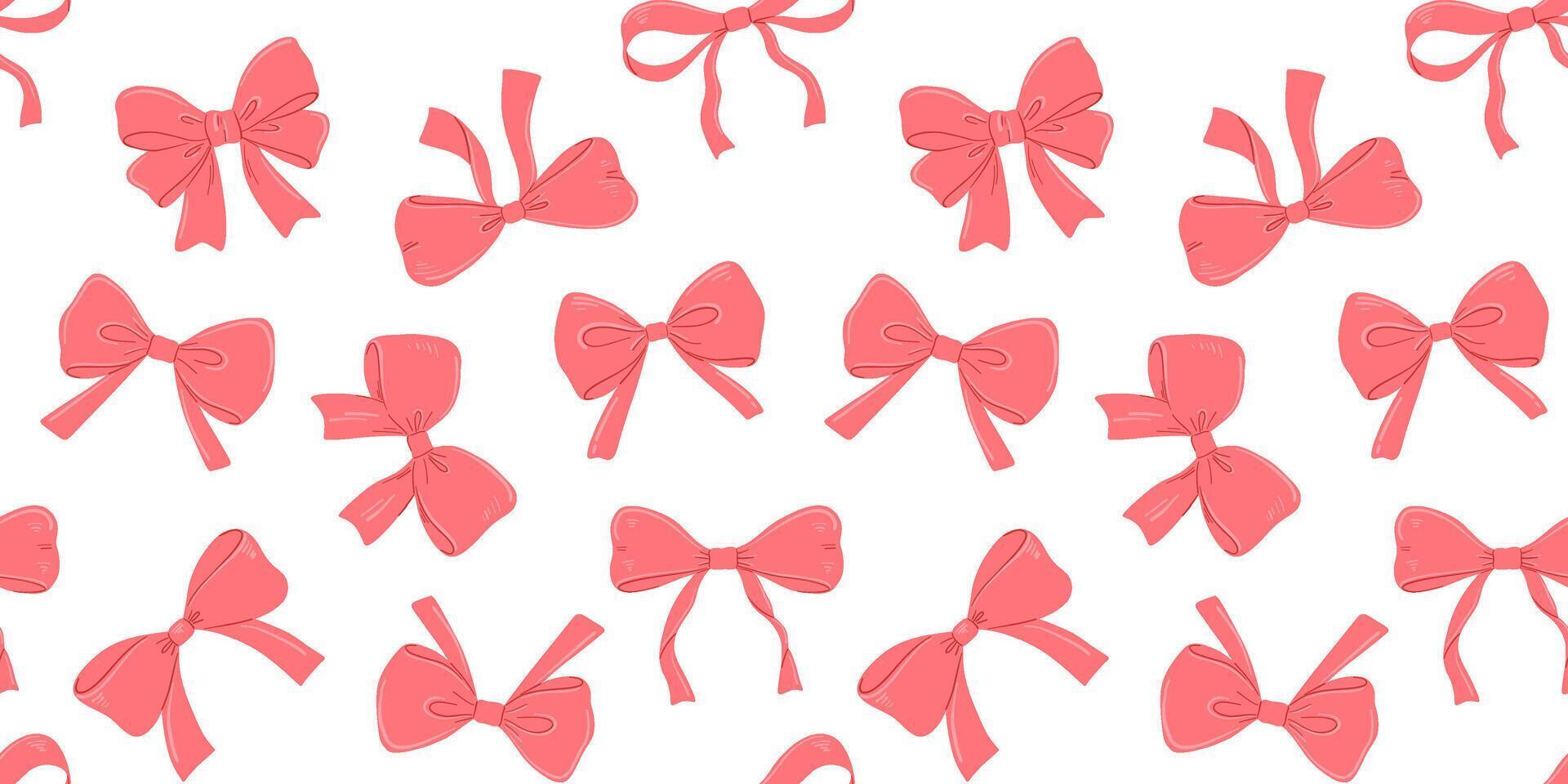 Seamless pattern with coquette bow on white background, flat isolated drawings vector