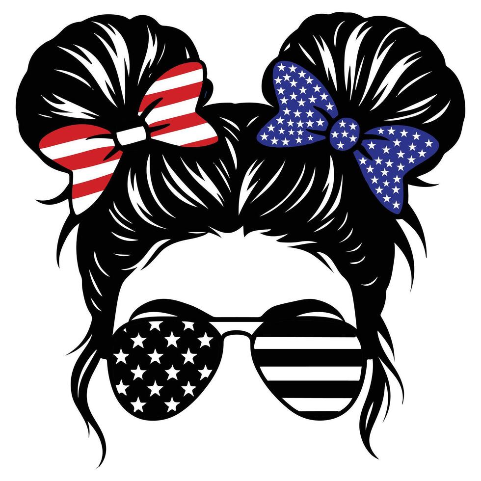 American Flag Hairband Messy Bun Clipart for Independence Day and Mama Art vector