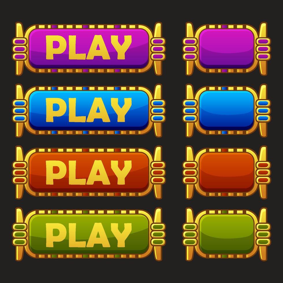 Button PLAY. Egyptian game ui buttons. Colored frame asset for game development vector