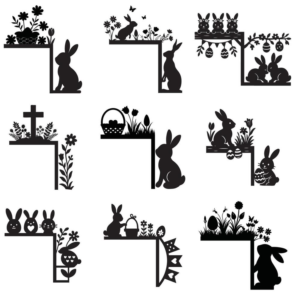 Easter Door Corner Silhouette Design for Home Decoration with Cute Bunny Illustration vector