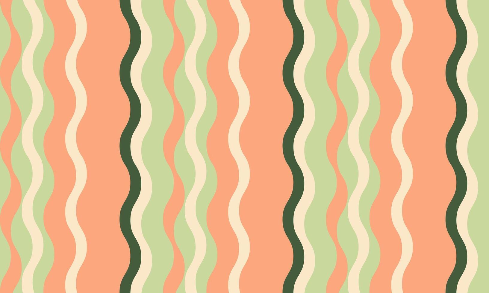 Vibrant wavy stripes in peach, green, and cream create a cheerful, retroinspired pattern. Perfect for backgrounds, textiles, and playful designs, this image evokes a sense of summer and optimism. vector