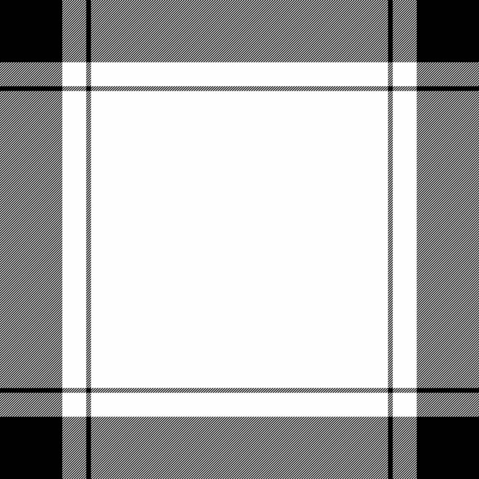 Monochrome plaid pattern featuring bold black and grey intersecting lines on a textured weave background with a white square center. Ideal for backgrounds or graphic design. vector