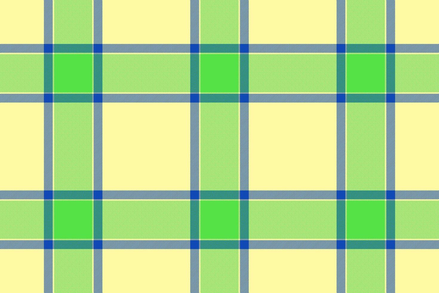 Vibrant plaid pattern with interwoven bands in shades of green, blue and yellow. Classic textile design, great for backgrounds or fabric mockups. Fresh and colorful vector