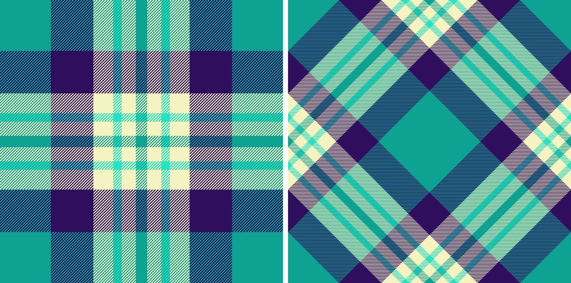 Two vibrant teal and purple plaid patterns. Perfect for textile design, apparel, or website backgrounds. vector
