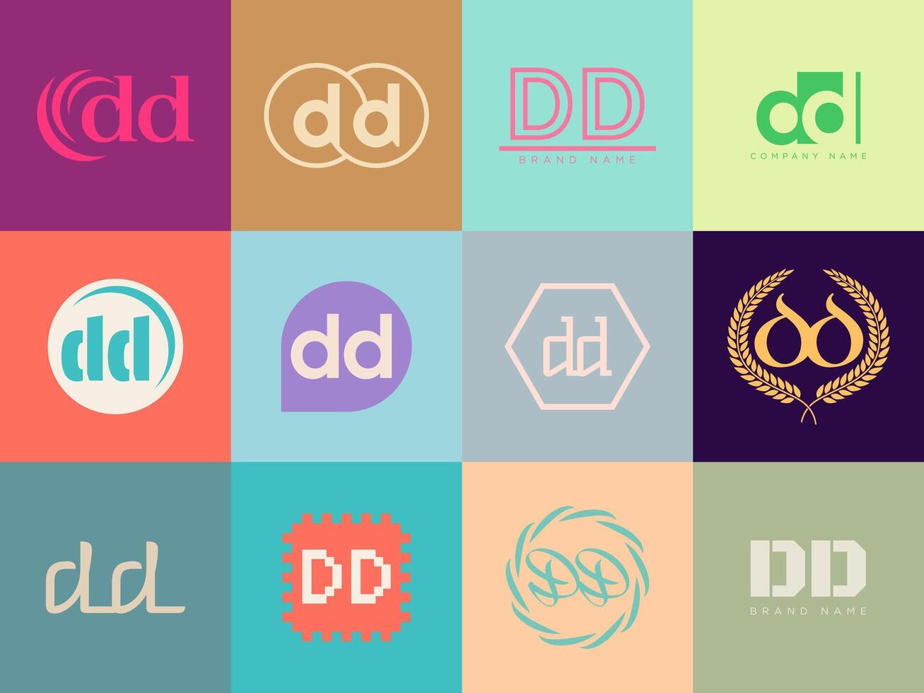 DD logo company template. Letter d and d logotype. Set different classic serif lettering and modern bold text with design elements. Initial font typography. vector