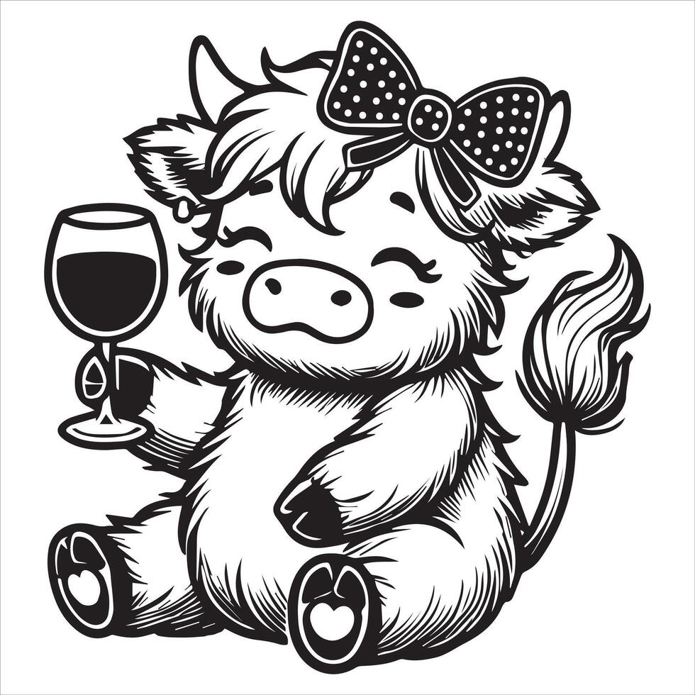 Highland cow calf artwork for baby shower decor vector