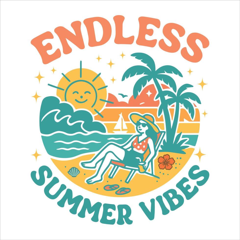 endless summer vibes - Retro Vintage Summer T-shirt Typography , Summer Summer Vacation illustration, Summer Beach Vibes Graphics vector