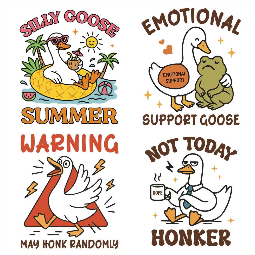 bundle of Trendy Cute Silly Goose, Funny Silly Goose Illustration, Silly Goose Animal T Shirt Design Sublimation vector