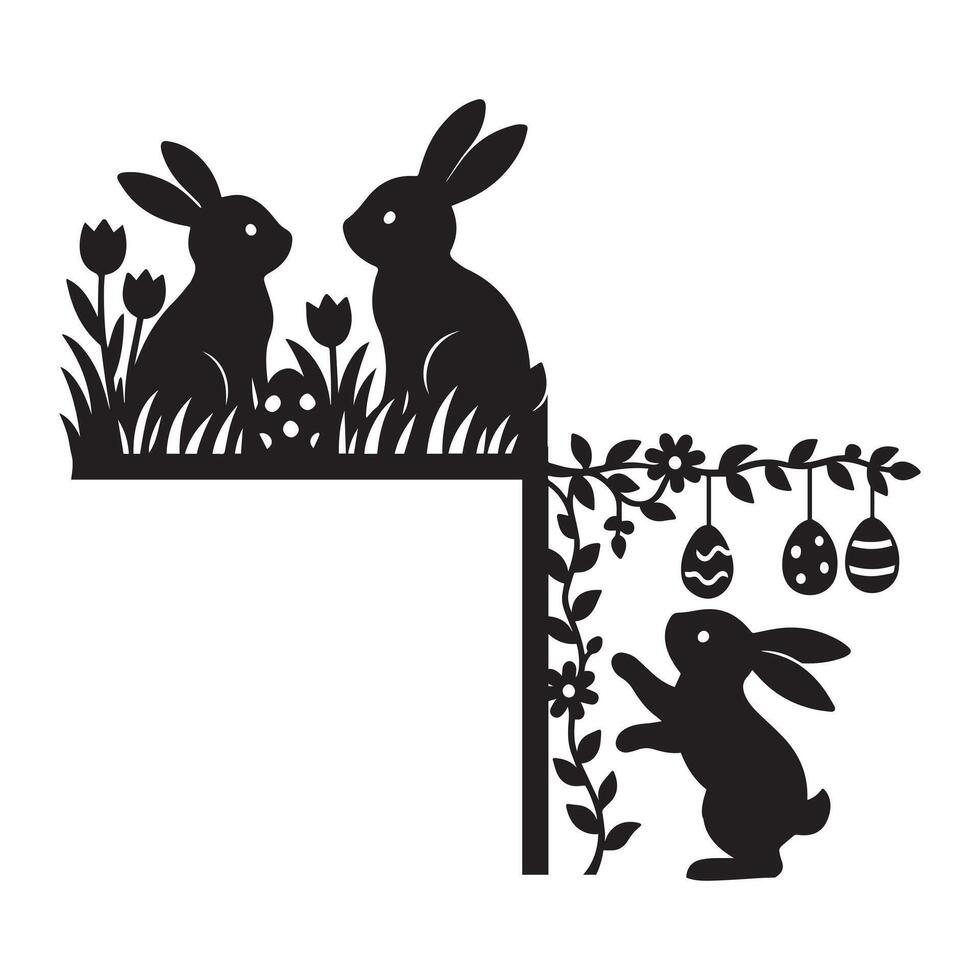 Easter Bunny Corner Design for Seasonal Door Decoration vector